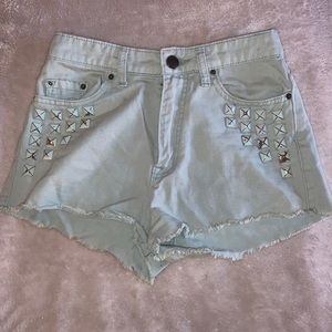 Mint high rise Jean Shorts With Studs